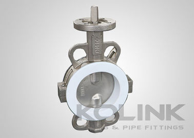 2pc PTFE oturmuş kelebek valfi Konsantrik, Wafer Lugged Flanged Yumuşak Demir
